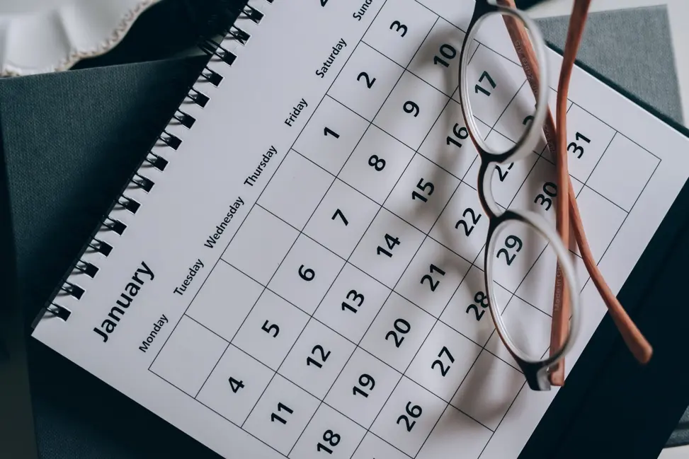 January calendar with glasses on it.