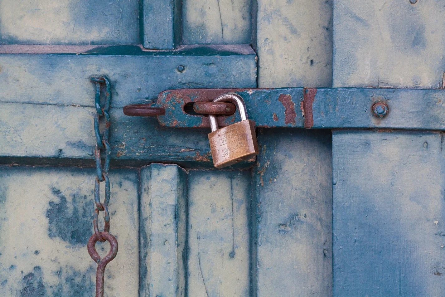 Lock on blue door.