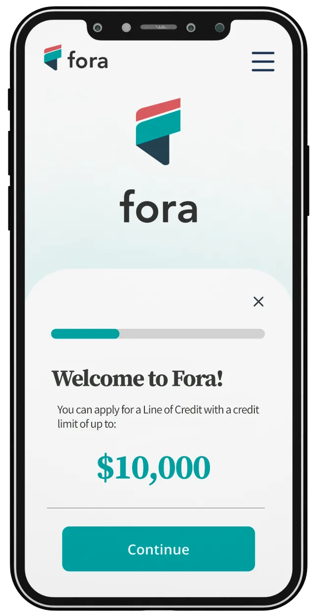 a mobile phone displaying the website of Fora Credit